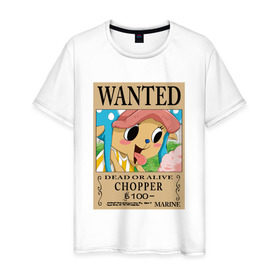 Мужская футболка хлопок с принтом Тони Тони Чоппер , 100% хлопок | прямой крой, круглый вырез горловины, длина до линии бедер, слегка спущенное плечо. | one piece | wanted | ван пис | розыск | чоппер