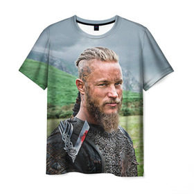 Мужская футболка 3D с принтом Рагнар Лодброк , 100% полиэфир | прямой крой, круглый вырез горловины, длина до линии бедер | vikings | вальхалла | викинги | рагнар лодброк | сериалы