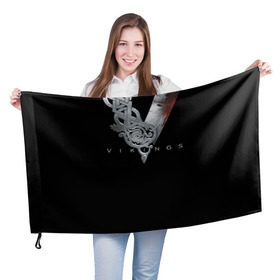 Флаг 3D с принтом Эмблема Викингов , 100% полиэстер | плотность ткани — 95 г/м2, размер — 67 х 109 см. Принт наносится с одной стороны | vikings | вальхалла | викинги | лого | рагнар лодброк | сериалы | эмблема