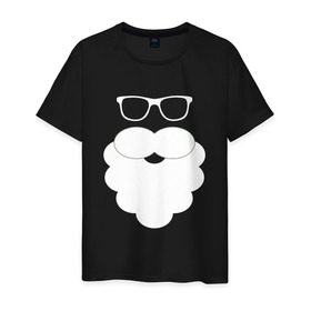 Мужская футболка хлопок с принтом Дед Мороз, борода из ваты , 100% хлопок | прямой крой, круглый вырез горловины, длина до линии бедер, слегка спущенное плечо. | борода