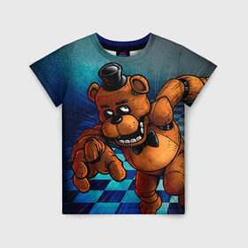 Детская футболка 3D с принтом Five Nights At Freddy`s , 100% гипоаллергенный полиэфир | прямой крой, круглый вырез горловины, длина до линии бедер, чуть спущенное плечо, ткань немного тянется | Тематика изображения на принте: five nights at freddys | fnaf | freddy | игры | медведь | мишка | фнаф | фредди