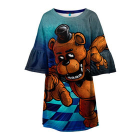 Детское платье 3D с принтом Five Nights At Freddy`s , 100% полиэстер | прямой силуэт, чуть расширенный к низу. Круглая горловина, на рукавах — воланы | Тематика изображения на принте: five nights at freddys | fnaf | freddy | игры | медведь | мишка | фнаф | фредди