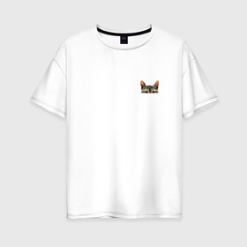 Женская футболка хлопок Oversize с принтом Кот в кармашке , 100% хлопок | свободный крой, круглый ворот, спущенный рукав, длина до линии бедер
 | в кармане | киса | кот | коты | кошки | подглядывающий
