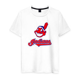 Мужская футболка хлопок с принтом Cleveland Indians , 100% хлопок | прямой крой, круглый вырез горловины, длина до линии бедер, слегка спущенное плечо. | Тематика изображения на принте: 
