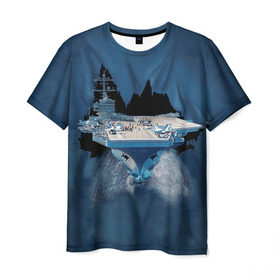 Мужская футболка 3D с принтом Авианосец , 100% полиэфир | прямой крой, круглый вырез горловины, длина до линии бедер | mountain | авианосец | адмирал | корабль | кузнецов | маунтин