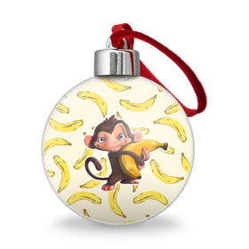 Ёлочный шар с принтом Обезьяна с бананом , Пластик | Диаметр: 77 мм | Тематика изображения на принте: мартышка | обезьяна