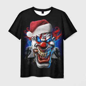 Мужская футболка 3D с принтом Новогодний клоун , 100% полиэфир | прямой крой, круглый вырез горловины, длина до линии бедер | Тематика изображения на принте: 2016 | год | злодей | злой | клоун | монстр | новогодний | новый | с новым годом