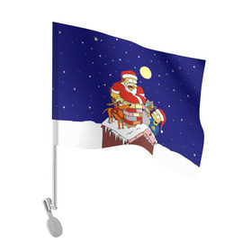 Флаг для автомобиля с принтом Новый год у Симпоснов , 100% полиэстер | Размер: 30*21 см | гомер