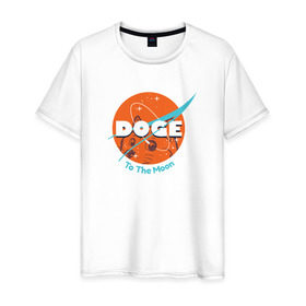 Мужская футболка хлопок с принтом Doge NASA , 100% хлопок | прямой крой, круглый вырез горловины, длина до линии бедер, слегка спущенное плечо. | smile | космос | лайка | луна | собака | улыбка
