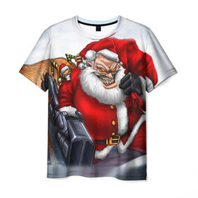 Мужская футболка 3D с принтом Дед мороз рокер , 100% полиэфир | прямой крой, круглый вырез горловины, длина до линии бедер | Тематика изображения на принте: heavy metal | rock | santa claus | дед мороз | рок | с новым годом | санта | санта клаус