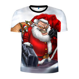 Мужская футболка 3D спортивная с принтом Дед мороз рокер , 100% полиэстер с улучшенными характеристиками | приталенный силуэт, круглая горловина, широкие плечи, сужается к линии бедра | heavy metal | rock | santa claus | дед мороз | рок | с новым годом | санта | санта клаус