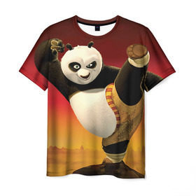 Мужская футболка 3D с принтом Кунг фу панда , 100% полиэфир | прямой крой, круглый вырез горловины, длина до линии бедер | kung fu | kung fu panda | panda | кунг фу | кунг фу панда | кунгфу | панда. кунг фу | по