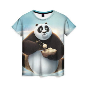 Женская футболка 3D с принтом Кунг фу панда , 100% полиэфир ( синтетическое хлопкоподобное полотно) | прямой крой, круглый вырез горловины, длина до линии бедер | панда