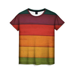 Женская футболка 3D с принтом Colored fence , 100% полиэфир ( синтетическое хлопкоподобное полотно) | прямой крой, круглый вырез горловины, длина до линии бедер | color | полосочки | цвет