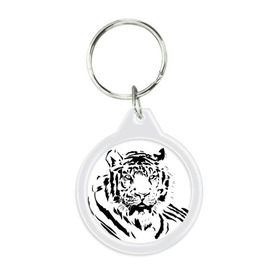 Брелок круглый с принтом Тигр , пластик и полированная сталь | круглая форма, металлическое крепление в виде кольца | взгляд | тигр | трафарет | хищник