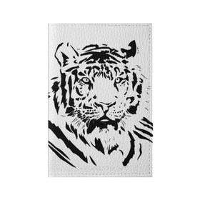 Обложка для паспорта матовая кожа с принтом Тигр , натуральная матовая кожа | размер 19,3 х 13,7 см; прозрачные пластиковые крепления | Тематика изображения на принте: взгляд | тигр | трафарет | хищник