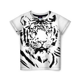 Детская футболка 3D с принтом Тигр , 100% гипоаллергенный полиэфир | прямой крой, круглый вырез горловины, длина до линии бедер, чуть спущенное плечо, ткань немного тянется | Тематика изображения на принте: взгляд | тигр | трафарет | хищник