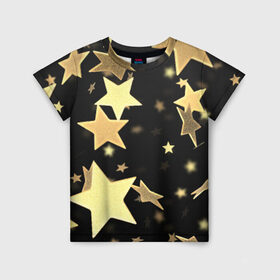 Детская футболка 3D с принтом Золотые звезды , 100% гипоаллергенный полиэфир | прямой крой, круглый вырез горловины, длина до линии бедер, чуть спущенное плечо, ткань немного тянется | золотые звезды | орнамент | праздник