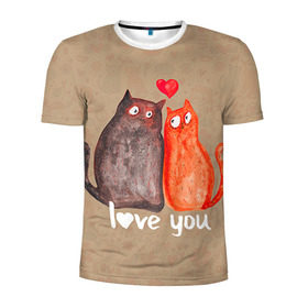 Мужская футболка 3D спортивная с принтом Влюбленные котики , 100% полиэстер с улучшенными характеристиками | приталенный силуэт, круглая горловина, широкие плечи, сужается к линии бедра | 14 февраля | bear | love | teddy | валентин | влюбленный | киска | кот | котик | любовь | милый | рисунок | сердечко | сердце