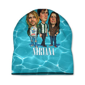 Шапка 3D с принтом Шаржи группа Nirvana , 100% полиэстер | универсальный размер, печать по всей поверхности изделия | cobain | curt | nirvana | rock | группа | кобейн | курт | нирвана | рок