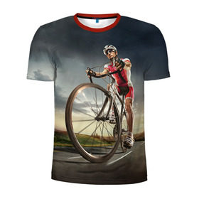 Мужская футболка 3D спортивная с принтом Велогонщик , 100% полиэстер с улучшенными характеристиками | приталенный силуэт, круглая горловина, широкие плечи, сужается к линии бедра | Тематика изображения на принте: extreme | вело | велосипед | шоссейный велосипед | экстрим