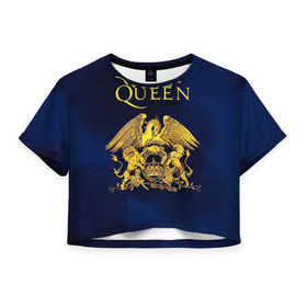 Женская футболка 3D укороченная с принтом Группа Queen , 100% полиэстер | круглая горловина, длина футболки до линии талии, рукава с отворотами | freddie | heavy | mercury | metal | queen | rock | квин | куин | меркури | меркюри | метал | рок | фредди меркьюри | фреди | хэви