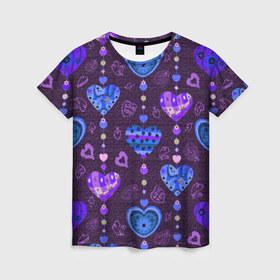 Женская футболка 3D с принтом Сердца , 100% полиэфир ( синтетическое хлопкоподобное полотно) | прямой крой, круглый вырез горловины, длина до линии бедер | любовь | орнамент | праздник | сердца