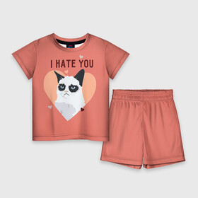 Детский костюм с шортами 3D с принтом I hate you ,  |  | Тематика изображения на принте: 14 февраля | cat | i hate you | день святого валентина | кот | ненавижу 14 февраля | сердечки