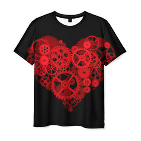 Мужская футболка 3D с принтом Механическое сердце , 100% полиэфир | прямой крой, круглый вырез горловины, длина до линии бедер | контраст | любовь | механическое | сердце | шестеренки