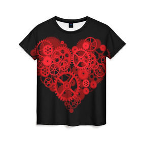 Женская футболка 3D с принтом Механическое сердце , 100% полиэфир ( синтетическое хлопкоподобное полотно) | прямой крой, круглый вырез горловины, длина до линии бедер | контраст | любовь | механическое | сердце | шестеренки