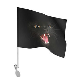 Флаг для автомобиля с принтом Черный кот , 100% полиэстер | Размер: 30*21 см | глаза | клыки | хищник | черный кон