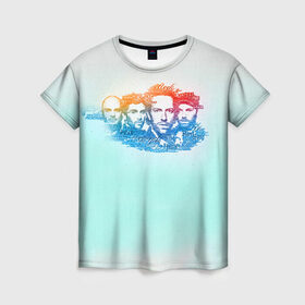 Женская футболка 3D с принтом Coldplay , 100% полиэфир ( синтетическое хлопкоподобное полотно) | прямой крой, круглый вырез горловины, длина до линии бедер | 