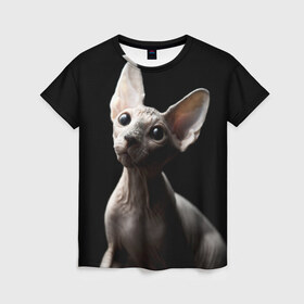 Женская футболка 3D с принтом Сфинкс , 100% полиэфир ( синтетическое хлопкоподобное полотно) | прямой крой, круглый вырез горловины, длина до линии бедер | домашняя | животное | кот | котэ | кошка | сфинкс