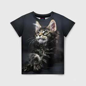Детская футболка 3D с принтом Кот , 100% гипоаллергенный полиэфир | прямой крой, круглый вырез горловины, длина до линии бедер, чуть спущенное плечо, ткань немного тянется | Тематика изображения на принте: домашняя | животное | кот | котэ | кошка