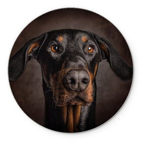 Коврик круглый с принтом Доберман , резина и полиэстер | круглая форма, изображение наносится на всю лицевую часть | доберман | животное | порода | собака