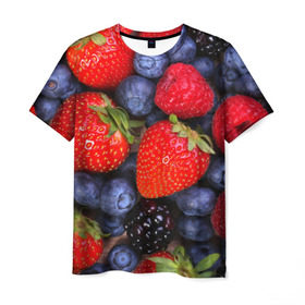 Мужская футболка 3D с принтом Berries , 100% полиэфир | прямой крой, круглый вырез горловины, длина до линии бедер | strawberry | vegan | vegetarian | веган | вегетарианство | земляника | йога | клубника | фитнес | черника | ягода