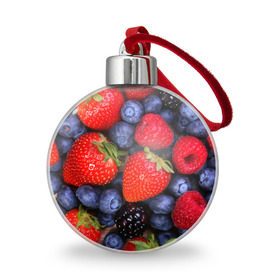 Ёлочный шар с принтом Berries , Пластик | Диаметр: 77 мм | strawberry | vegan | vegetarian | веган | вегетарианство | земляника | йога | клубника | фитнес | черника | ягода
