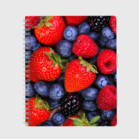 Тетрадь с принтом Berries , 100% бумага | 48 листов, плотность листов — 60 г/м2, плотность картонной обложки — 250 г/м2. Листы скреплены сбоку удобной пружинной спиралью. Уголки страниц и обложки скругленные. Цвет линий — светло-серый
 | Тематика изображения на принте: strawberry | vegan | vegetarian | веган | вегетарианство | земляника | йога | клубника | фитнес | черника | ягода