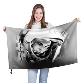 Флаг 3D с принтом Гагарин 1 , 100% полиэстер | плотность ткани — 95 г/м2, размер — 67 х 109 см. Принт наносится с одной стороны | гагарин | космос | космос наш | поехали | ретро | ссср | юрий гагарин