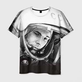 Мужская футболка 3D с принтом Гагарин 1 , 100% полиэфир | прямой крой, круглый вырез горловины, длина до линии бедер | Тематика изображения на принте: гагарин | космос | космос наш | поехали | ретро | ссср | юрий гагарин