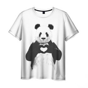 Мужская футболка 3D с принтом Панда Love , 100% полиэфир | прямой крой, круглый вырез горловины, длина до линии бедер | панда