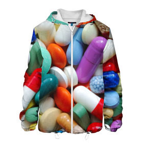 Мужская куртка 3D с принтом Pills , ткань верха — 100% полиэстер, подклад — флис | прямой крой, подол и капюшон оформлены резинкой с фиксаторами, два кармана без застежек по бокам, один большой потайной карман на груди. Карман на груди застегивается на липучку | пилюли | флу