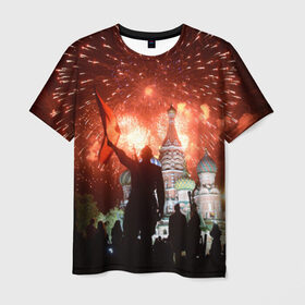 Мужская футболка 3D с принтом Салют на Красной площади , 100% полиэфир | прямой крой, круглый вырез горловины, длина до линии бедер | красная площади | покровский | салют | собор | солдат