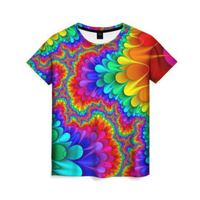 Женская футболка 3D с принтом Узор , 100% полиэфир ( синтетическое хлопкоподобное полотно) | прямой крой, круглый вырез горловины, длина до линии бедер | кислотный | обстракция | радуга | свет | спектр | узор | цвет | цвета | яркие