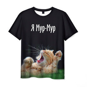 Мужская футболка 3D с принтом Мур мур , 100% полиэфир | прямой крой, круглый вырез горловины, длина до линии бедер | киса | кот | котики | кошка | мур | мурмур | прикольные | смешной котик | ямурмур