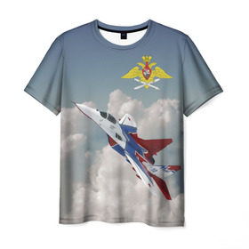 Мужская футболка 3D с принтом Самолёт , 100% полиэфир | прямой крой, круглый вырез горловины, длина до линии бедер | Тематика изображения на принте: авиация | ввс | ввс россии | небо | самолёт
