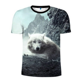 Мужская футболка 3D спортивная с принтом Волк в горах , 100% полиэстер с улучшенными характеристиками | приталенный силуэт, круглая горловина, широкие плечи, сужается к линии бедра | Тематика изображения на принте: animal