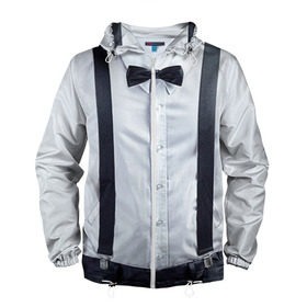 Мужская ветровка 3D с принтом Рубашка с подтяжками , 100% полиэстер | подол и капюшон оформлены резинкой с фиксаторами, два кармана без застежек по бокам, один потайной карман на груди | Тематика изображения на принте: бабочка