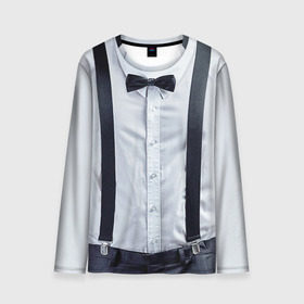 Мужской лонгслив 3D с принтом Рубашка с подтяжками , 100% полиэстер | длинные рукава, круглый вырез горловины, полуприлегающий силуэт | Тематика изображения на принте: бабочка