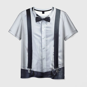 Мужская футболка 3D с принтом Рубашка с подтяжками , 100% полиэфир | прямой крой, круглый вырез горловины, длина до линии бедер | Тематика изображения на принте: бабочка